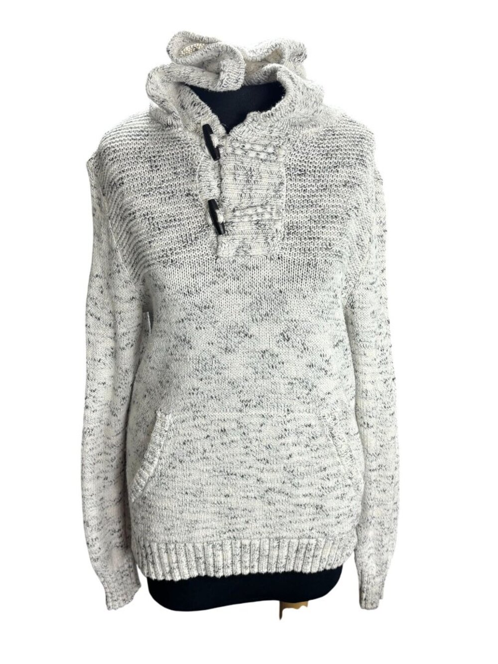 Retrofit Womens Speckled Knit Pullover Hoodie With Toggle Closure Front Pocket
